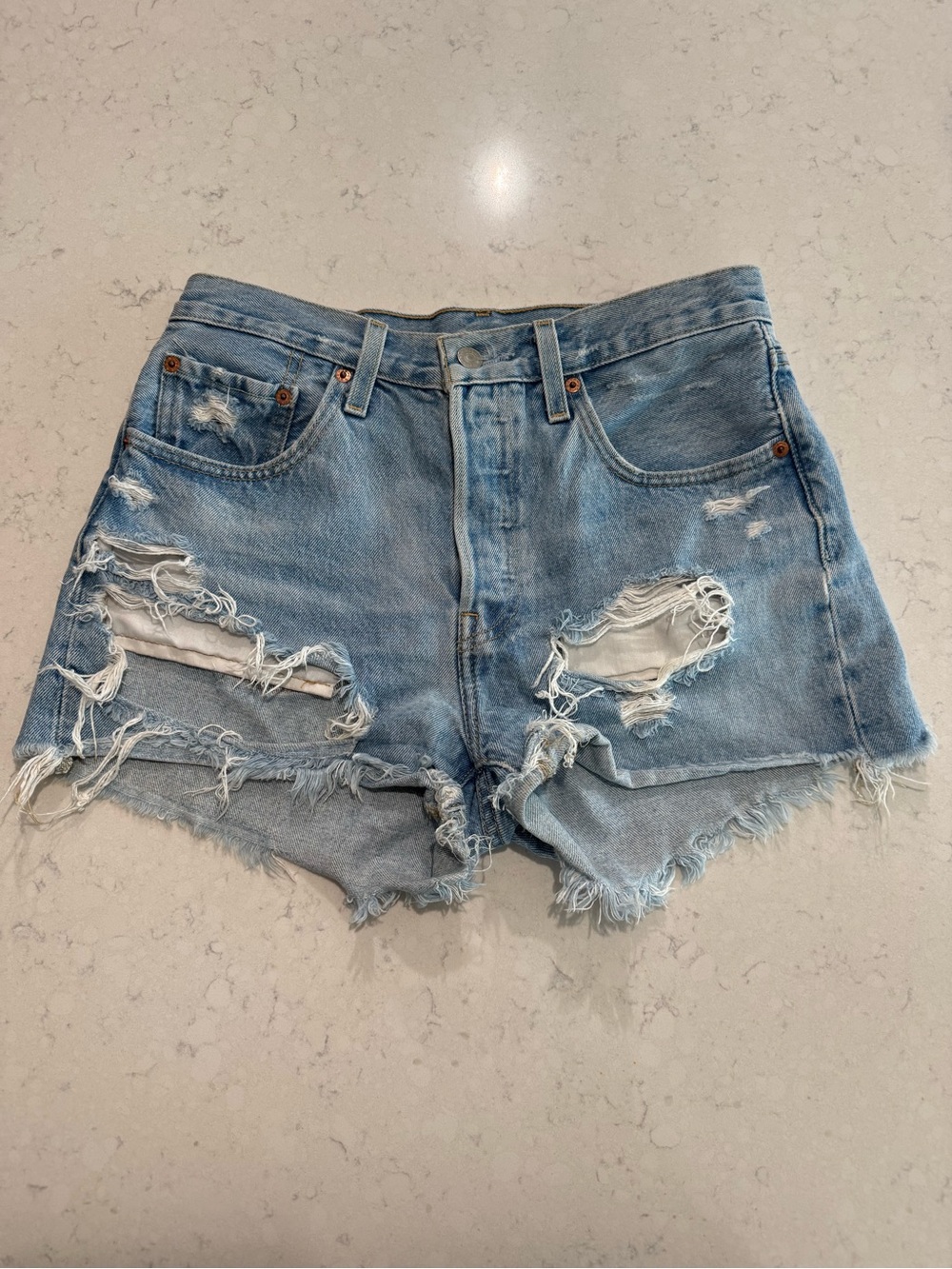 Women’s Levi 501 distressed denim shorts